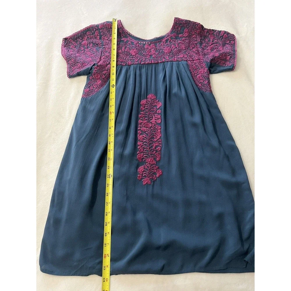 BuddyLove Buddy Love Embroidered Carolina Dress Navy Magenta Rayon Boho Size XS - Picture 10 of 16